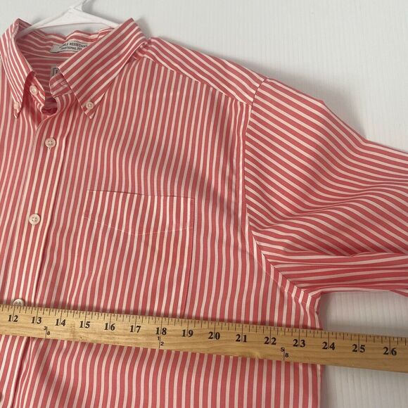 LL Bean Button Up Shirt Mens Size L Tall Pink Striped Short Sleeve 100% Cotton - Picture 6 of 13